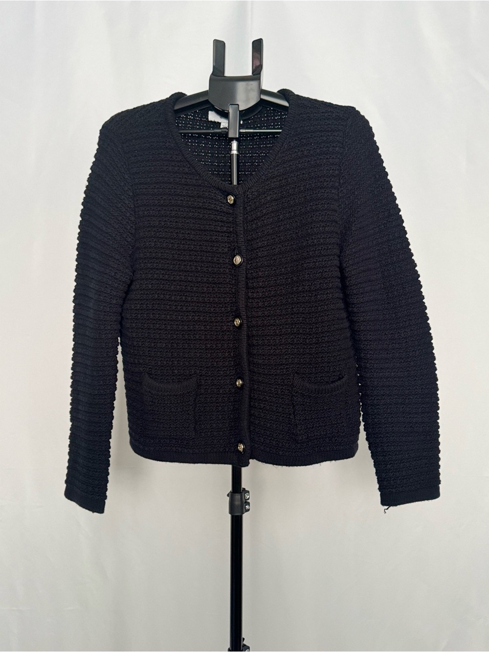 CeCe Black Knit Button-Front Cardigan Jacket